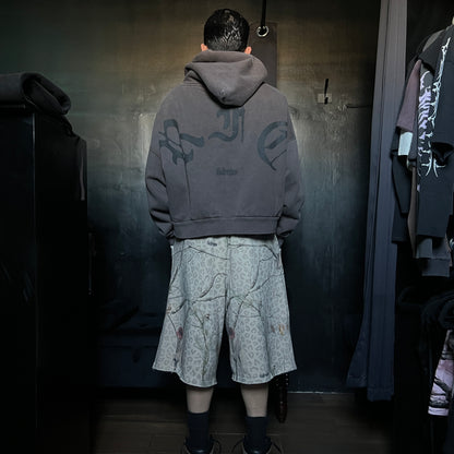 CONCRETE SIN FLEECE JORTS IN SUN WASH REAL LEOPARD CAMO