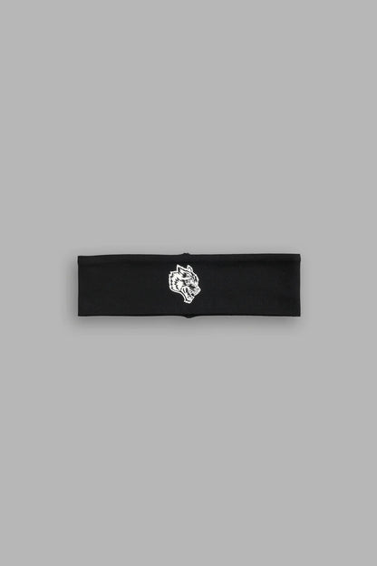 WOLF HEAD WIDE HEADBAND IN BLACK