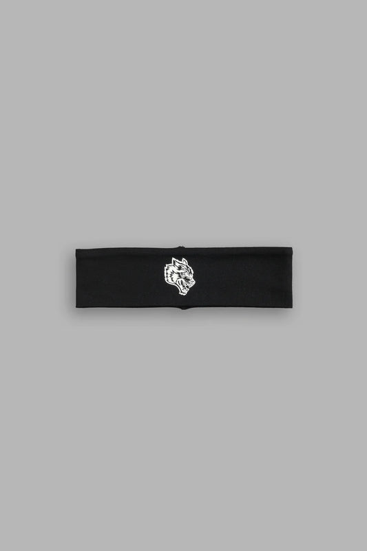 WOLF HEAD WIDE HEADBAND IN BLACK