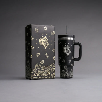 WESTERN WOLF TRAVEL TUMBLER IN BLACK