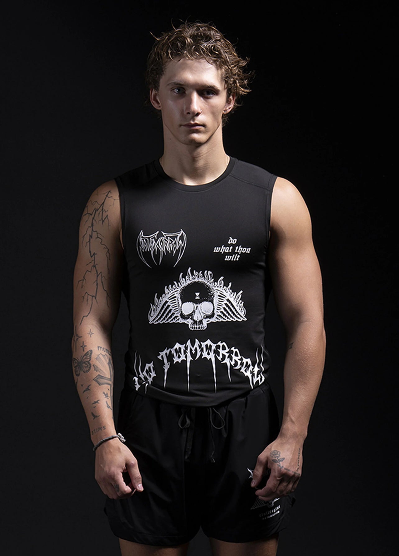METAL DEATH V2 SLEEVELESS COMPRESSION SHIRT IN BLACK