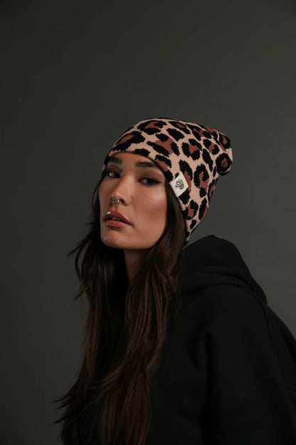 WOLF PATCH V2 CAP BEANIE IN CLAY LEOPARD