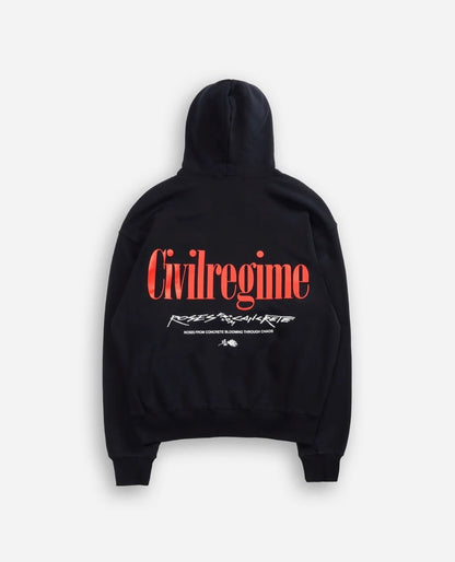 CONCRETE ROSE SNAP HOODIE IN BLACK