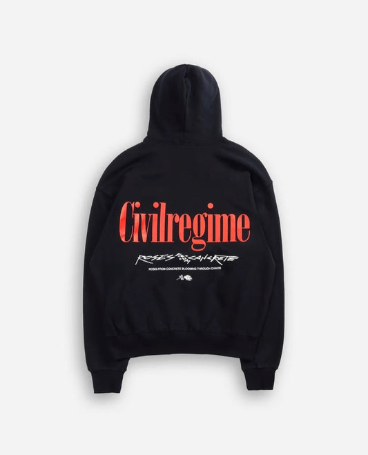 CONCRETE ROSE SNAP HOODIE IN BLACK