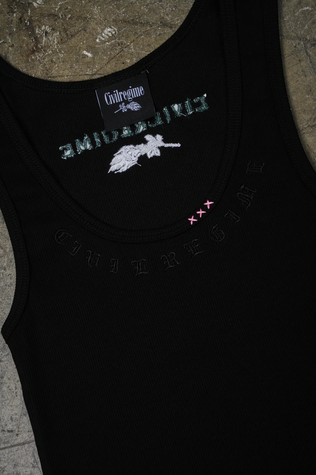 Civil Dispute Cropped Ribbed Tank in Black