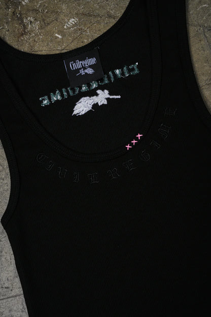 Civil Dispute Cropped Ribbed Tank in Black
