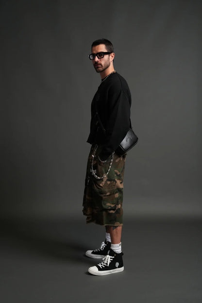 WOLVES CHOPPER BLADE LEATHER SIDE BAG IN BLACK