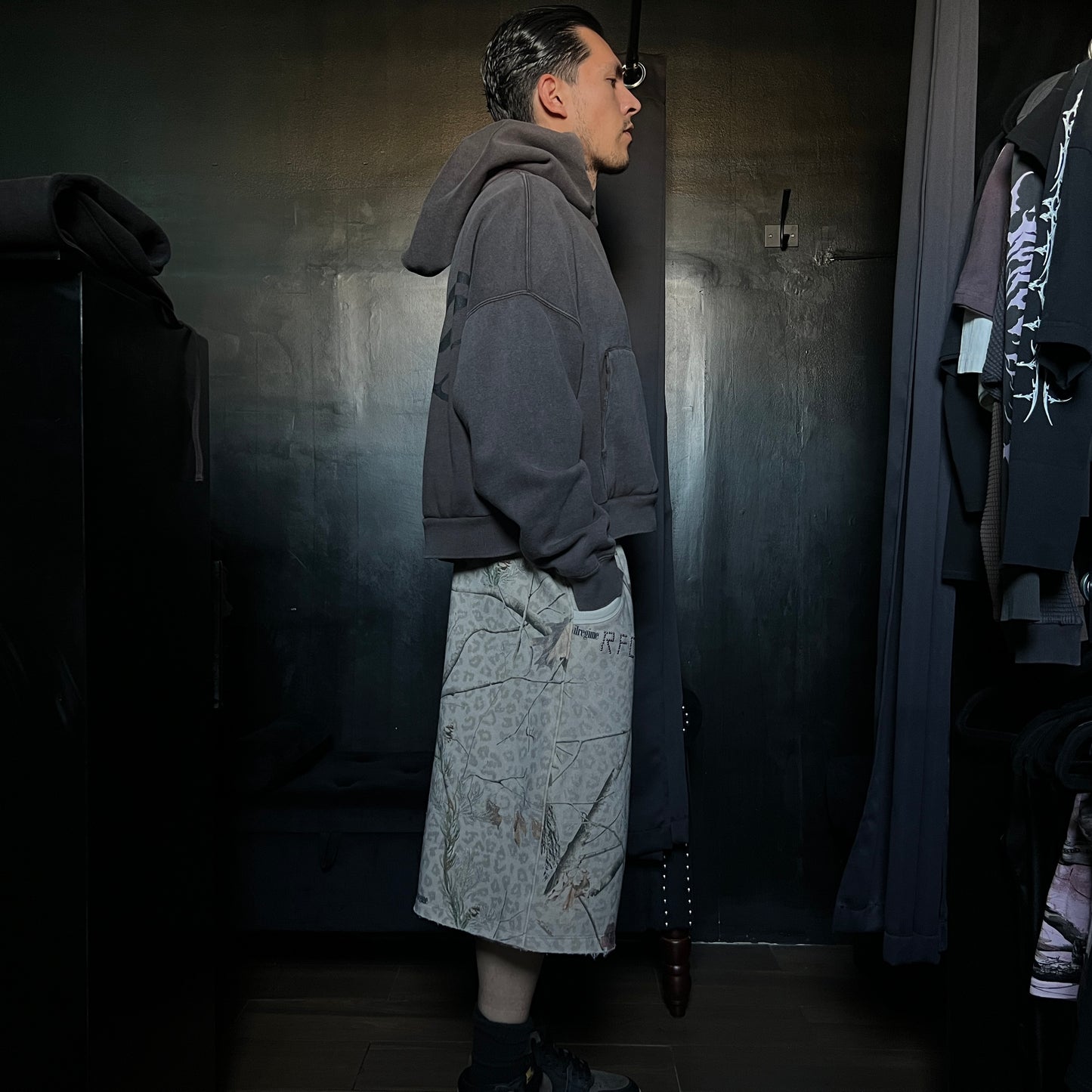 CONCRETE SIN FLEECE JORTS IN SUN WASH REAL LEOPARD CAMO