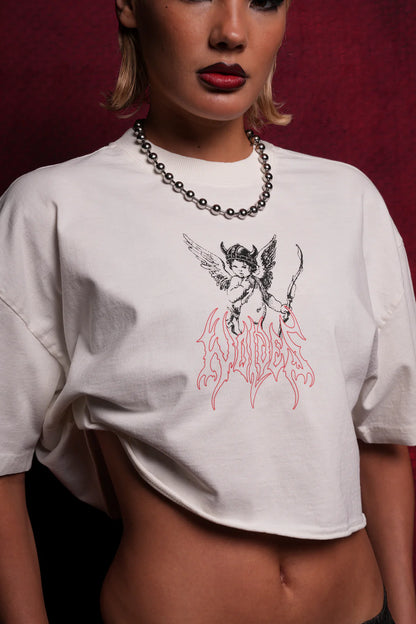 VIKING CHERUB “GRUNGE” OVERSIZED (CROPPED) TEE IN CREAM