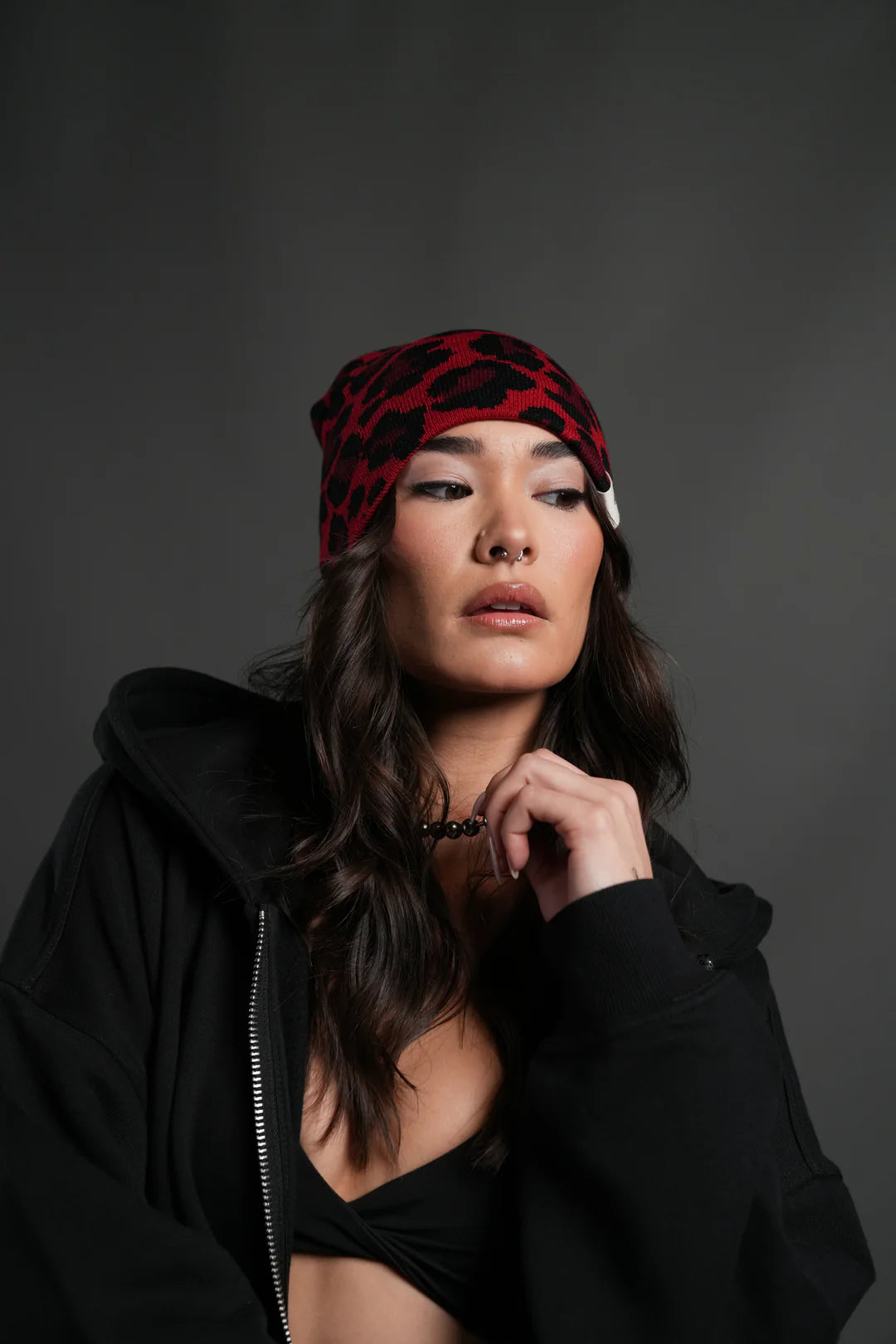 WOLF PATCH V2 CAP BEANIE IN RED LEOPARD