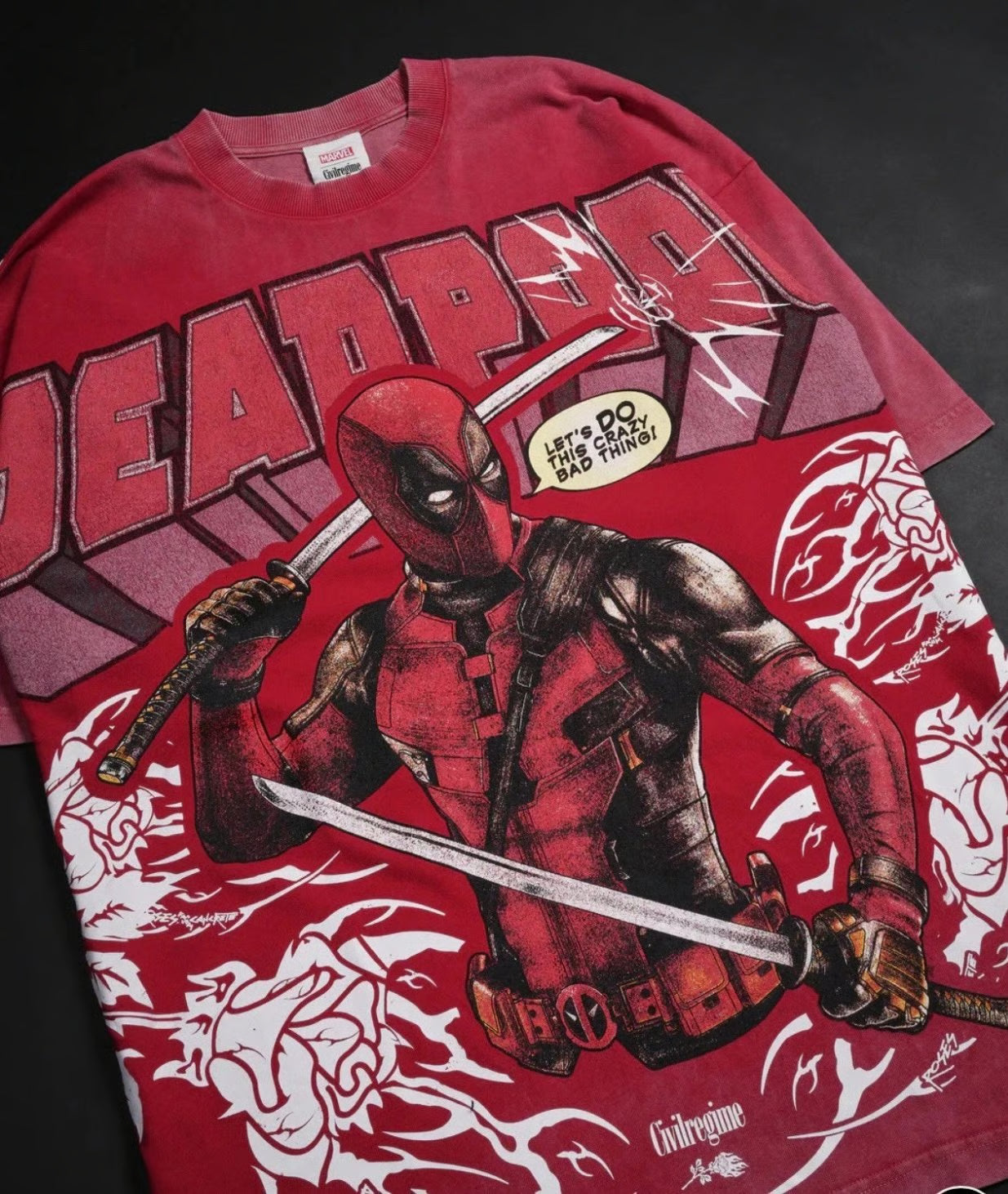 DEADPOOL AMERICAN CLASSIC OVERSIZED TEE IN VINTAGE ROSE RED